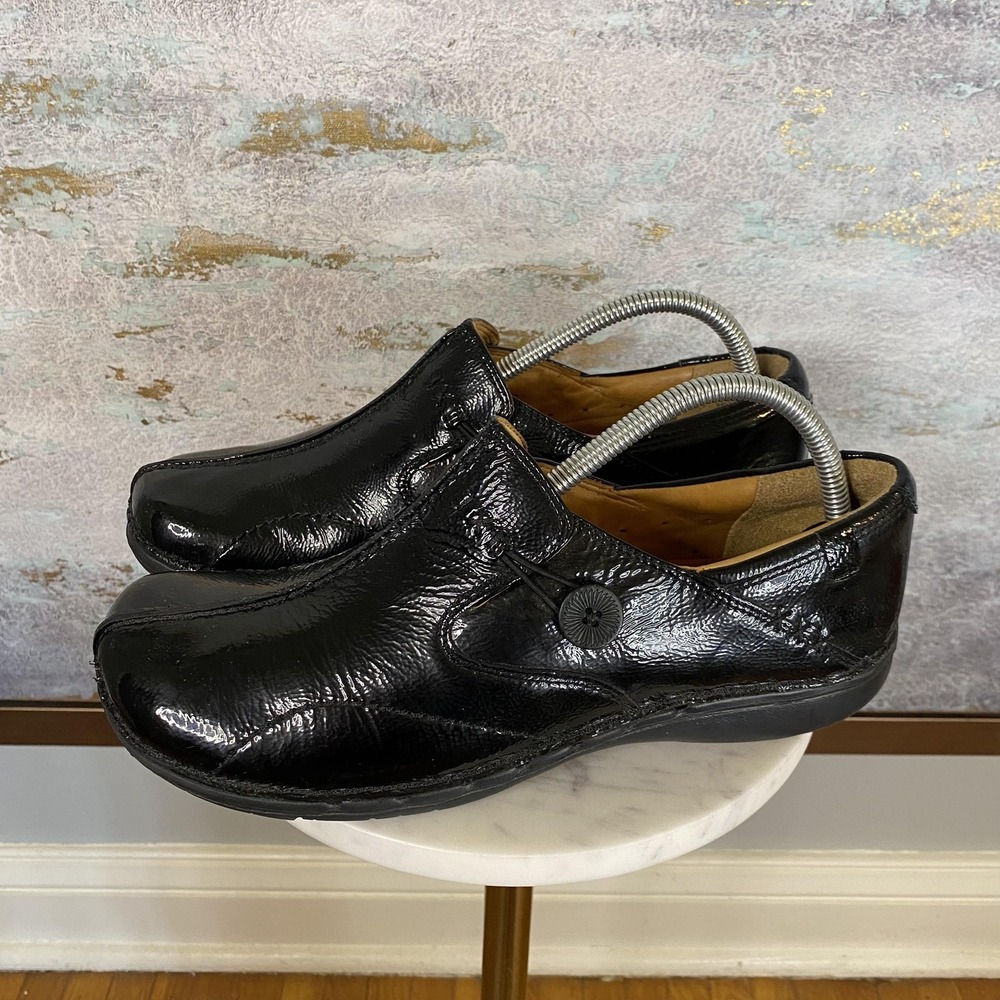 Clarks Unstructured Clog Shoes Womens Size 9.5 Black Leather Slip On Comfort